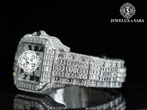 Reloj de Diamantes Moissanite con Incrustaciones Completas, Estilo Hip Hop de Lujo, Dos Tonos Oro Rosa, para Uso Diario, Disponible al Mejor Precio desde India - Product Image 4