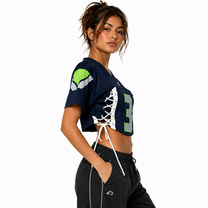 Women's Custom Cropped Lace Soccer Jersey Team Uniform Short Sleeve Crop <b>Top</b> & Soccer Sports Clubs American Football Jerseys USA - Product Image 3