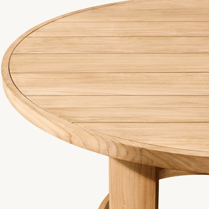 Table ronde en teck en promotion, style moderne et épuré, idéale pour l'extérieur, résistante aux intempéries et durable. - Product Image 3