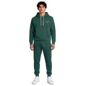 Survêtement vert à capuche pour homme, manches longues, couleur unie, décontracté, 100 % coton respirant, coupe régulière, streetwear d'hiver avec cordon de serrage - Product Image 1