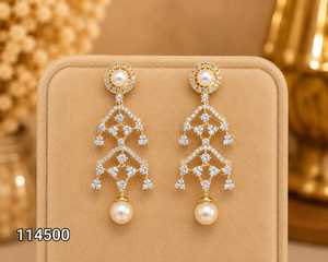 Pendientes Elegantes de Perlas Ping Bling para Mujer, Pendientes Colgantes de Cristal en Tono Dorado, Pendientes de Lujo para Novia, Boda, Estilo Elegante - Product Image 1