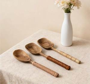 Wholesale Natural Bamboo Wooden Spoon Long Handle Durable Reusable Kitchen Cooking Utensils Set - Product Image 1