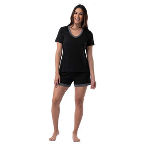 Conjunto de Pijama de Verano para Mujer Talla Grande, Transpirable, de Algodón, Camiseta y Pantalones Cortos, Cintura Elástica, Secado Rápido, Satén Tejido - Product Image 1