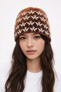 Bonnet personnalisé en mohair jacquard doux et chaud pour l'hiver, avec logo, en fausse fourrure pelucheuse, pour femme - Product Image 4