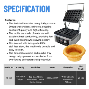 Nueva Máquina Eléctrica Comercial para Hacer Mini Tartas, 30 Piezas, Acero Inoxidable 304, Termostato Ajustable, Control por Botones, Alta Productividad - Product Image 2