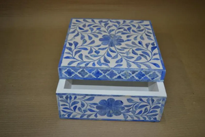 Handmade Blue Bone Inlay <b>Floral</b> Decorative Jewelry <b>Storage</b> <b>Box</b>, Luxury Housewarming Gift - Product Image 5