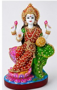 Statue de la déesse Laxmi en marbre blanc fait main, sculpture en pierre polie, figurine colorée assise pour la décoration de la maison - Product Image 6