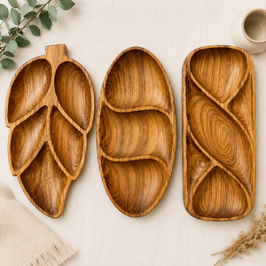 Plateau de service et de rangement en bois naturel de qualité supérieure, plateau artistique pour collations, noix, boissons, pour la maison, les mariages, les restaurants - Product Image 1