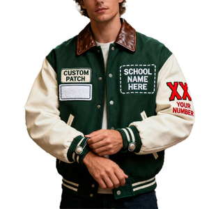 เสื้อแจ็คเก็ตเบสบอลวาร์ซิตี้แบบมีโลโก้ปักเอง ผ้าแคนวาสอย่างดี 100% ผ้าฝ้ายคุณภาพสูง สำหรับทุกเพศ ทุกวัย ขายส่ง - Product Image 1