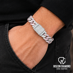สร้อยข้อมือคิวบาลิงค์พรีเมียม สีชมพูและสีขาว ประดับเพชรแล็บโกรว์แบบพาเว่ ตัวล็อกแบบกล่อง ดีไซน์หรูหรา ทันสมัย - Product Image 6