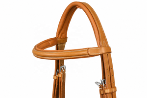 Bridon de cheval en cuir tanné de qualité supérieure avec muserolle décorée de clous, sangles réglables et quincaillerie argentée - Product Image 2