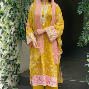 ชุดทำงานผ้ามัสลินพิมพ์ลายดิจิทัลสไตล์อินเดียปากีสถาน ดีไซน์ทันสมัย  สำหรับผู้หญิง  งานพิเศษ  งานปาร์ตี้  งานแต่งงาน  ชุดพื้นเมือง - Product Image 1