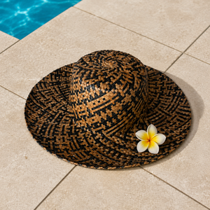 Chapeau de soleil unisexe en paille de lontar naturelle, brodé à la main, style ethnique, idéal pour l'été, la plage, les voyages et les activités de plein air, protection solaire, style Bali - Product Image 2