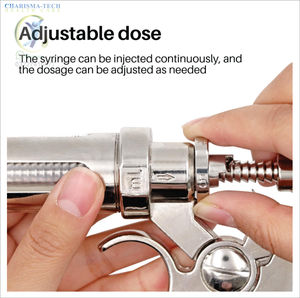 Jeringa Automática de Múltiples Dosis Hank Roux Revolver con Conexión Luer Lock, Cuerpo de Latón Cromado y Vaso de Vidrio, 30 ml/cc, Uso Veterinario, Doble Muestra - Product Image 6