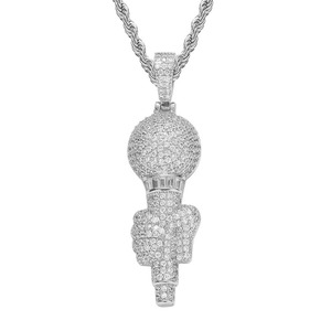 Collier Pendentif Diamant Doré Style Hip Hop « Torche » en Laiton avec Chaînes – Bijou Anniversaire Tendance - Product Image 4