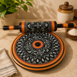 Falah International Chakla Belan Wooden <b>Rolling</b> Board Dough Preparation Tool Commercial Bakery Kitchen Accessories Chakla Belan - Product Image 4