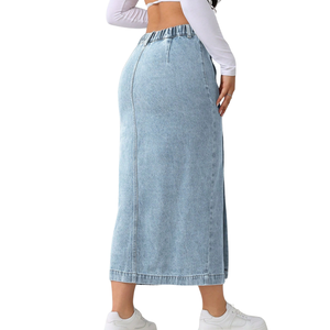 Women's High Waist Button Front Woven <b>Denim</b> Maxi Skirt with Side Slit Casual <b>Stretch</b> Summer/Winter Fashion - Product Image 3