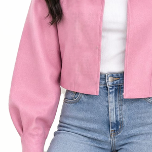 Veste rose personnalisée 2026 pour femme en similicuir, avec logo grec brodé et lettres, pour les acheteurs en gros de vestes - Product Image 5
