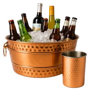 Hielera de Cobre Martillado con Asas de Anillo y Vaso a Juego |   Cubo Enfriador para Cerveza y Vino |   Decoración para Fiestas en Bares y Hoteles - Product Image 1