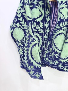 Veste en velours brodée de fleurs bohèmes, col mandarin, manches longues, grande taille, vêtements décontractés pour adultes, vêtements d'automne - Product Image 4