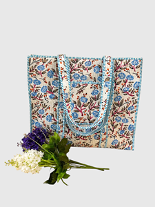 Sac fourre-tout en toile brodé de fleurs bohèmes, ouvert en dessus, pour le shopping toutes saisons - Product Image 1