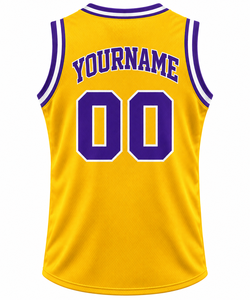 Maillot de basket personnalisé jaune et violet, nom de l'équipe 00, imprimé sur écran, en maille, sans manches, unisexe, adulte, coupe classique - Product Image 2