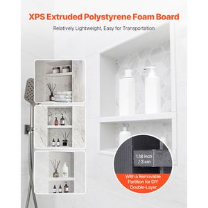 Nicchia Doccia Moderna 16 X 20 X 4 Pollici con Divisorio Mobile per Conservazione di Sapone e Shampoo, Organizzatore per Bagno - Product Image 3