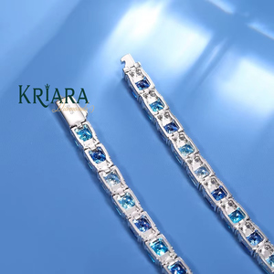 Pulsera de tenis de oro blanco para hombre con diamantes cultivados en laboratorio, zafiro azul talla princesa, joyería de lujo, certificado IGI - Product Image 2