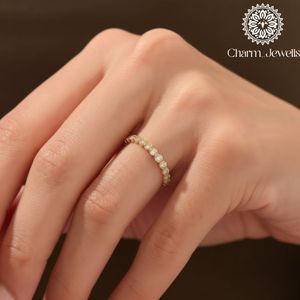 Anillo de Eternidad Charm_Jewells de Oro Amarillo con Moissanita, Corte Hexagonal, Engaste de Garras, Estilo Clásico, Anillo de Boda Unisex - Product Image 3