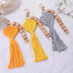 <b>Personalized</b> Colorful Heart Shape Macrame <b>Keychain</b> Suitable For Couples Friends Gifting And And Stylish Daily Use Accessory - Product Image 6