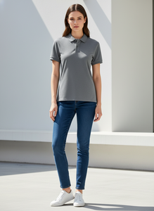 Men's Solid Grey Breathable Casual Knitted Embroidered Pure Cotton <b>Collar</b> <b>T</b>-<b>Shirt</b> Regular-fit - Product Image 5