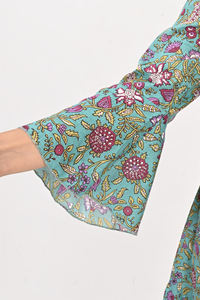 Robe élégante à imprimé floral style sari indien, col en V, manches longues, taille naturelle à nouer, décontractée, pour le quotidien, été, mode bohème - Product Image 6