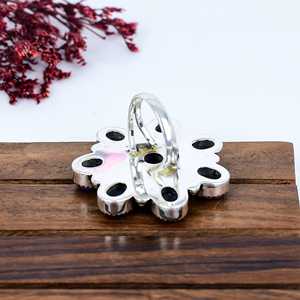 Anillo de Cobre con Turquesa Púrpura en Racimo, Plata de Ley 925 Oxidada, Joyería Floral Boho con Piedras Preciosas, Regalo para Ella - Product Image 3