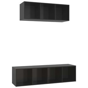 TV nero lucido 2 pezzi Set legno ingegnerizzato per soggiorno - Product Image 2
