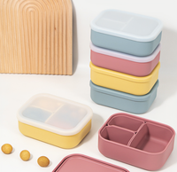 Boîte à lunch en silicone de qualité alimentaire réutilisable et portable personnalisée, boîte bento pour enfants, 3 compartiments, micro-ondable, pliable, emballage alimentaire