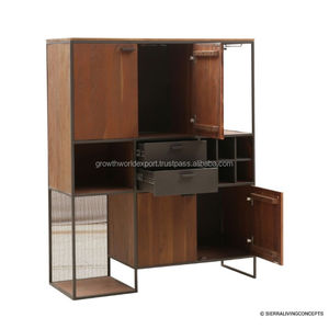 Buffet de bar moderne pour salon |   Meuble de rangement d'appartement en bois de manguier de luxe |   Buffet de bar multifonctionnel |   Fait main - Product Image 5