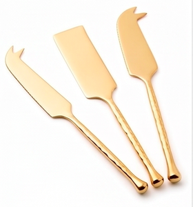 Gold <b>Cheese</b> <b>Knife</b> <b>Set</b> Stainless Steel 3-Piece Dishwasher Safe Durable Flatware For Kitchen Tableware Home And Dining Use - Product Image 1