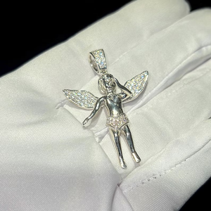 Collar con colgante de ángel de plata 925 con diamantes de moissanita, estilo hip hop, regalo para él y para ella. - Product Image 3