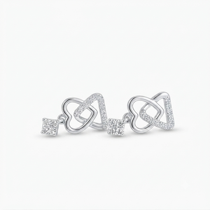 DIVYORO INTERLOCKING HEART and KEY 925 <b>SILVER</b> TRENDS <b>STUD</b> EARRINGS for WOMEN - Product Image 1