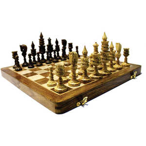 Jeu d'échecs en bois de luxe fait main, plateau pliable portable, pièces d'échecs sculptées à l'ancienne, jeu de société familial classique, vente en gros de jeux d'échecs - Product Image 5
