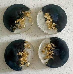 Handmade Epoxy Resin Square & Round Tea Coffee <b>Coaster</b> Set with Holder | Glossy <b>Heat</b> Resistant Table Decor - Product Image 6