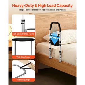 Sponda letto regolabile in altezza per anziani con corrimano in PU e supporto in acciaio al carbonio ad alta resistenza - Product Image 3