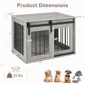 Mueble Jaula para Perros de Madera Gris de 31.5 Pulgadas con Puerta Corredera, Caseta Interior para Mascotas, Mesa Auxiliar - Product Image 4