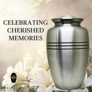 Urne funéraire en métal argenté brossé pour cendres humaines adultes |   Urne funéraire de style américain/européen classique avec bandes noires |   220 Cubic - Product Image 6