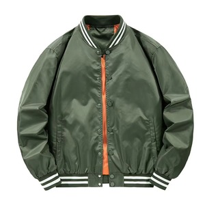 Men's Navy Blue Bomber <b>Jacket</b> Solid Color Polyester Windproof <b>Casual</b> Autumn Turn-down Collar Regular Sleeve Button Closure - Product Image 3