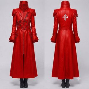 Manteau gothique en cuir véritable pour femme RIVIAN ATLANTIC de qualité supérieure, anti-rides, manches longues, col montant - Product Image 1