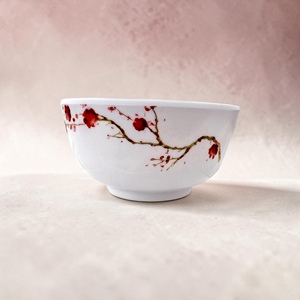 Vajilla Moderna de Melamina con Diseño de Flores Rojas, Plato Hondo y Tazón para Arroz, Apta para Lavavajillas y Microondas, Duradera, Ideal para Fiestas - Product Image 5