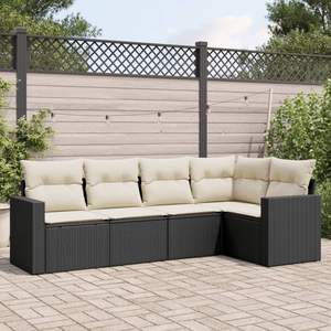 Set di divani da giardino con piedini regolabili in 5 pezzi in rattan PE nero - Product Image 1