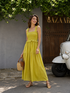 Summer <b>Ruffle</b> Smocked Long Maxi <b>Dress</b> Women Formal Sleeveless Boho Beach Sundress Elegant Party Holiday Modern 100% Cotton - Product Image 1