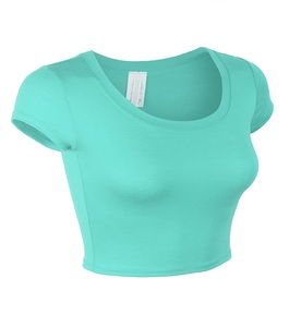 Haut court moulant tendance et mignon pour femme, débardeur basique à col rond et manches courtes, idéal pour l'été et les adolescentes - Product Image 2